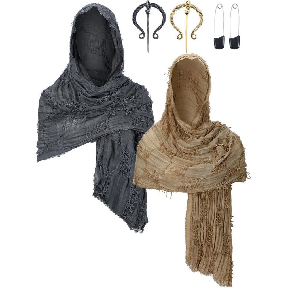 Medieval Hooded Cloak Cape with Viking Brooch Fabric One Size Unisex